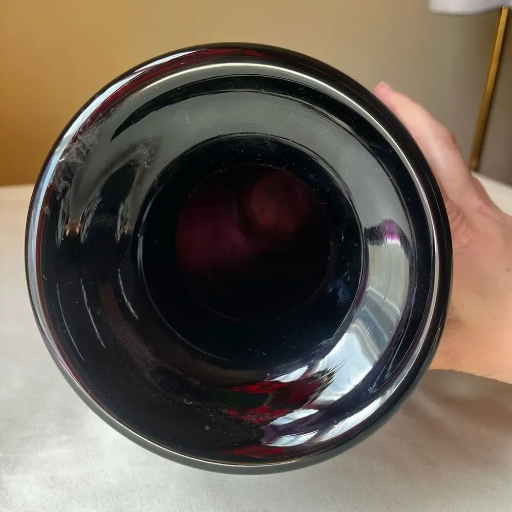 Murano Style Art Glass Vase Hand Blown Black with Gold Foil Mid Century Modern - Picture 4 of 12